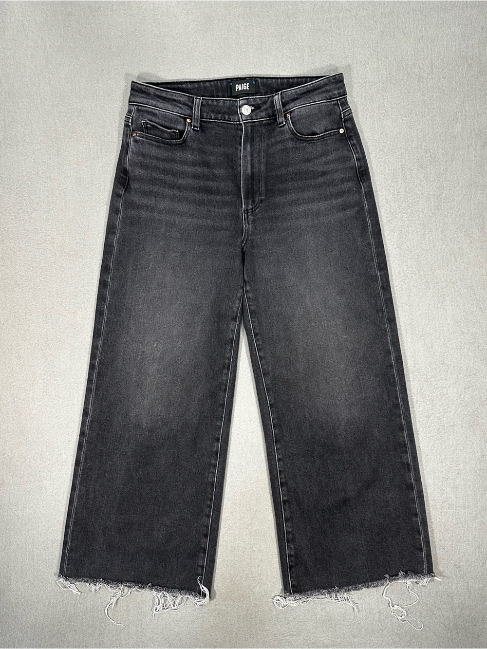 PAIGE Anessa Jeans Womens 30x26 Black Lotus High Rise Wide Leg Raw Hem Cropped